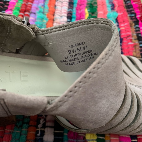 1. State | Arnet Fog Grey Mushroom Leather Pointed Shootie Stacked Heel - Picture 9 of 9